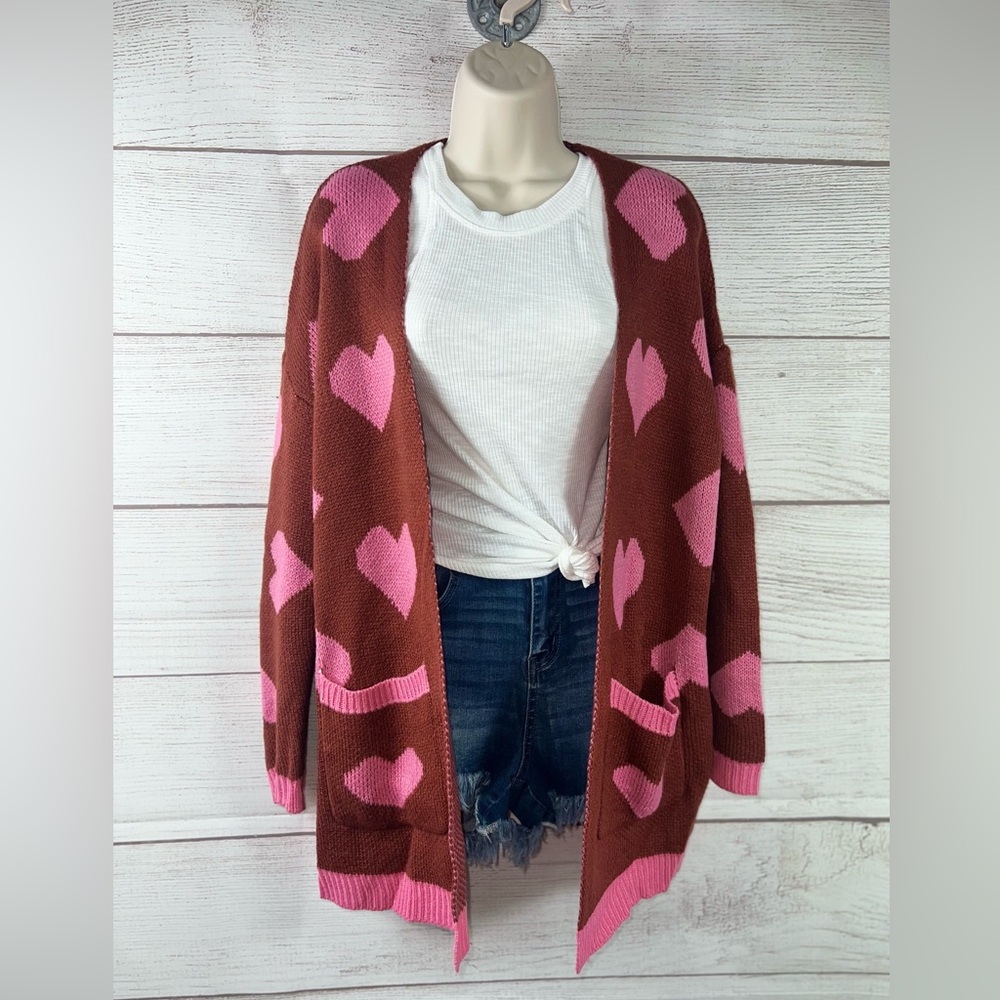 Boutique Brand Open Front Heart Cardigan With Pockets 💗